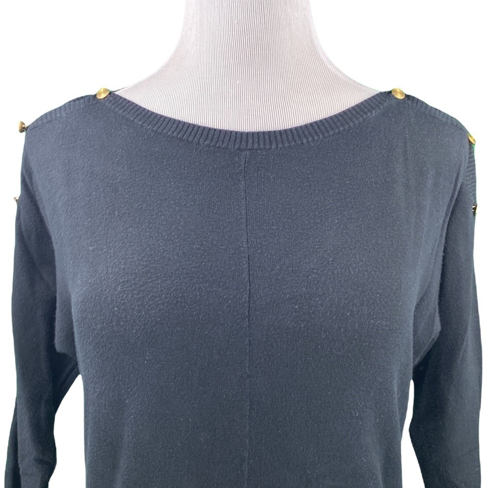 GAP Black Combed Cotton 3/4 Sleeve Boatneck Knit Sweater - Picture 2 of 13